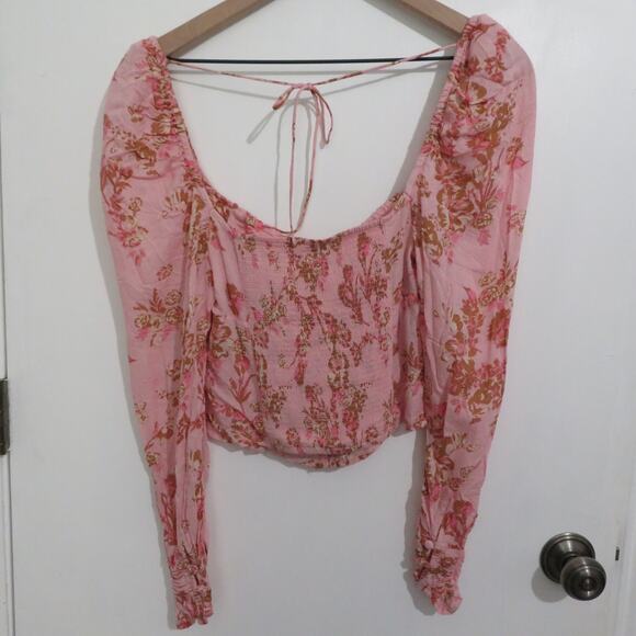 Free People Womens Sz S Pink Combo Hilary Printed Top Floral Square Neck Blouse - Picture 2 of 8
